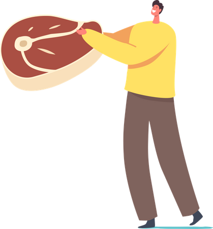 Male Holding Beef Steak Illustration
