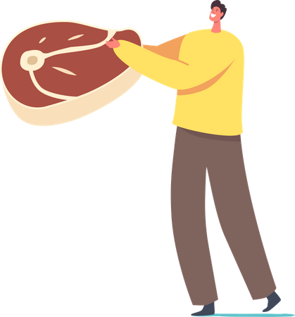 Male Holding Beef Steak  Illustration