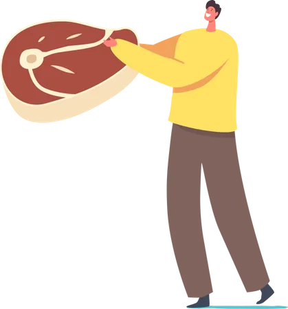 Male Holding Beef Steak  Illustration