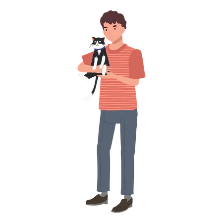 Male holding cat Illustration