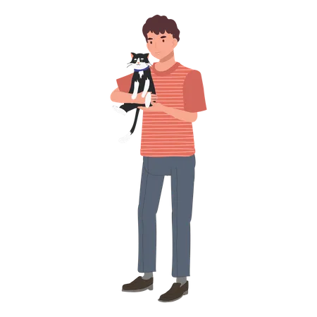 Male holding cat  Illustration