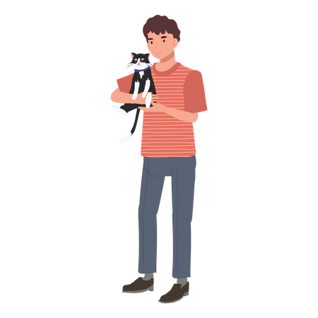 Male holding cat  Illustration