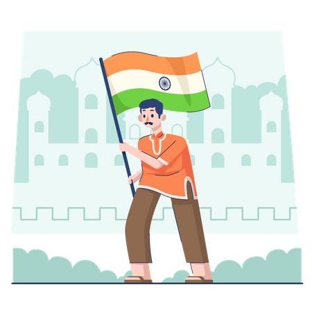 Male holding flag on Indian republic day  Illustration