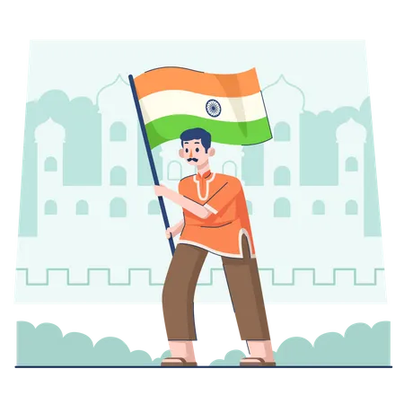 Male holding flag on Indian republic day Illustration