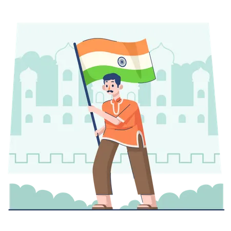 Male holding flag on Indian republic day  Illustration