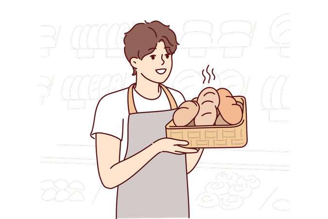 Male holding fresh bread basket  일러스트레이션