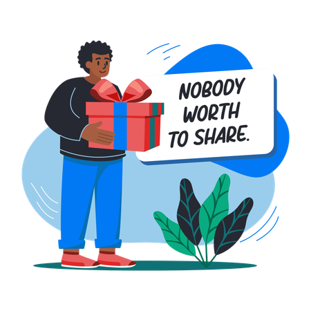 Male holding gift box with no body worth to share  Illustration