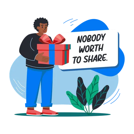 Male holding gift box with no body worth to share  Illustration