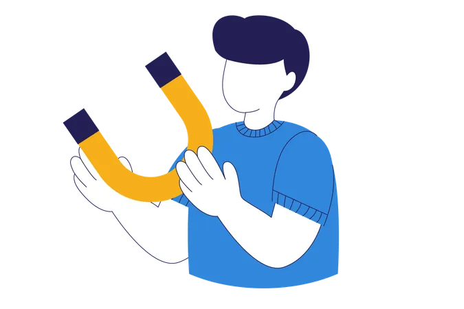 Male Character Holding A Magnet To Attract An Acquisition Illustration
