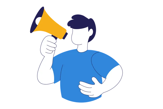 Male Character Is Holding A Megaphone To Make A Promotion Illustration