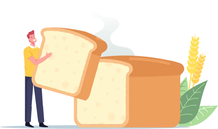 Male Holding Piece of Bread  Illustration