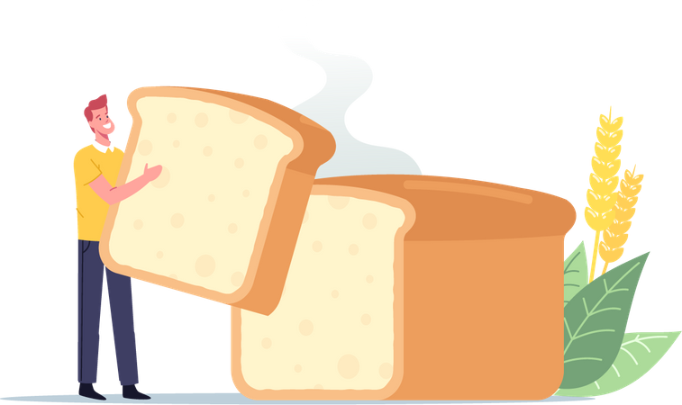 Male Holding Piece of Bread  Illustration