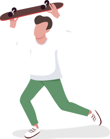 Male Holding Skateboard on Head  Illustration