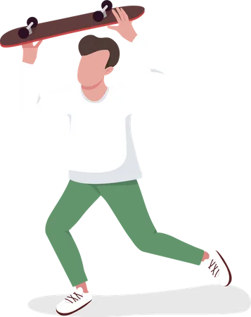 Male Holding Skateboard on Head  Illustration