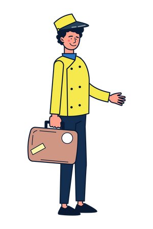 Male Hotel staff carry customer luggage  Illustration