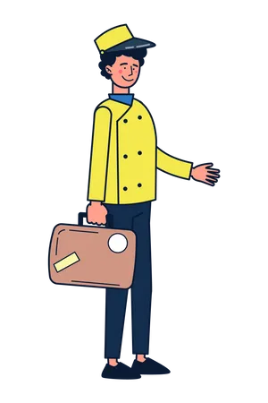 Male Hotel staff carry customer luggage  Illustration