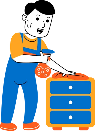 Man House Cleaner Cleaning The Furniture Illustration