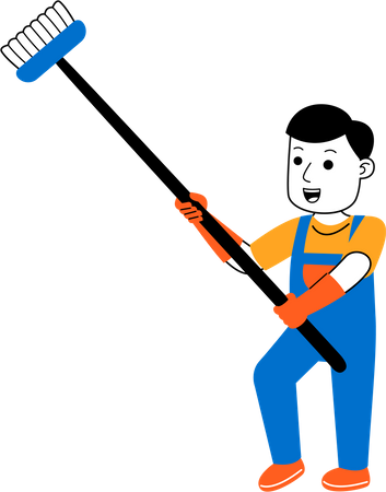 Male housekeeper cleaning house ceiling  Illustration