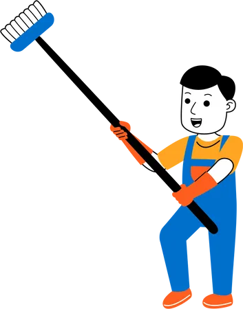 Man House Cleaner Cleaning The Ceiling House Illustration