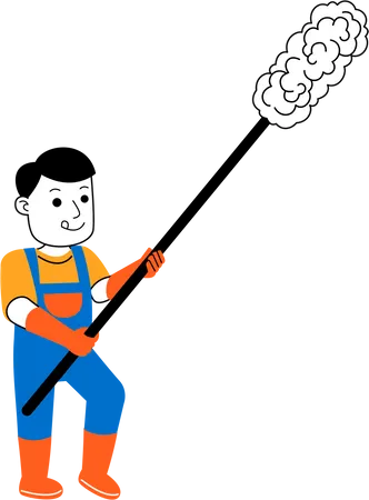 Male housekeeper dusting house ceiling  Illustration
