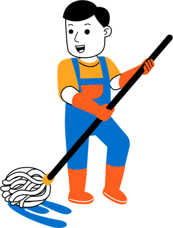 Male housekeeper is mopping floor  Illustration