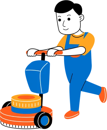 Man House Cleaner Is Cleaning The Floor Illustration