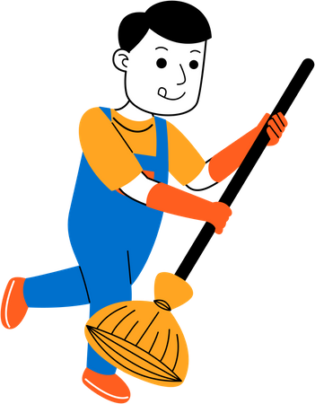 Male housekeeper mopping floor  Illustration