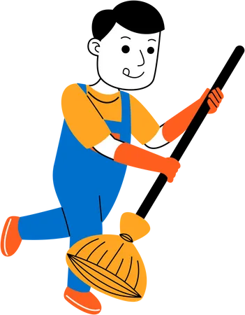 Man House Cleaner Cleaning The Floor Illustration