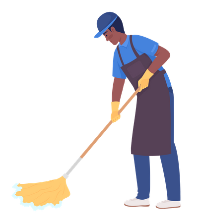 Male housekeeper mopping floor Illustration