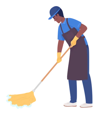 Male housekeeper mopping floor Illustration