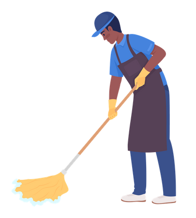 Male housekeeper mopping floor  Illustration