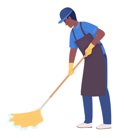 Male housekeeper mopping floor  Illustration