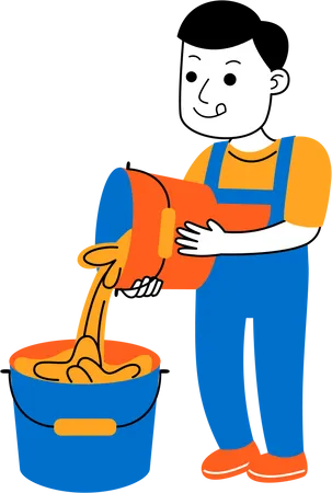 Man House Cleaner Pouring Water Illustration