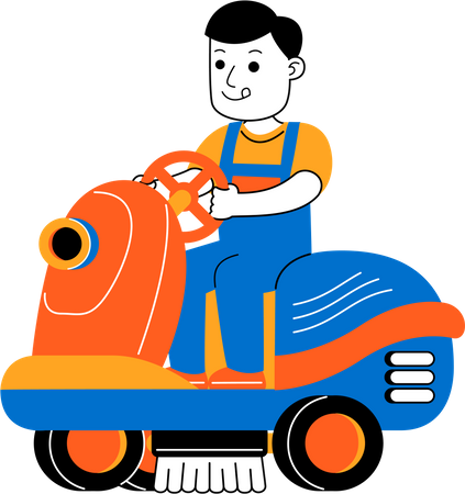 Male housekeeper using floor cleaning machine  Illustration