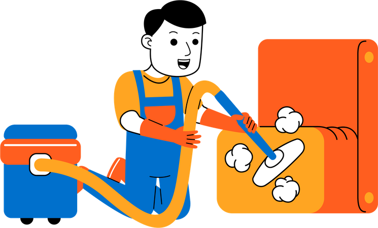 Male housekeeper vacuuming sofa  Illustration