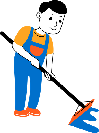 Male housekeeper wiping floor  Illustration
