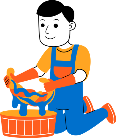 Male housekeeper wringing out a mop  Illustration