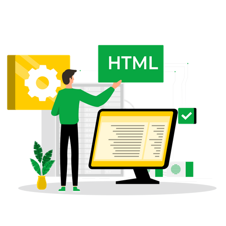 Male HTML developer checking code Illustration