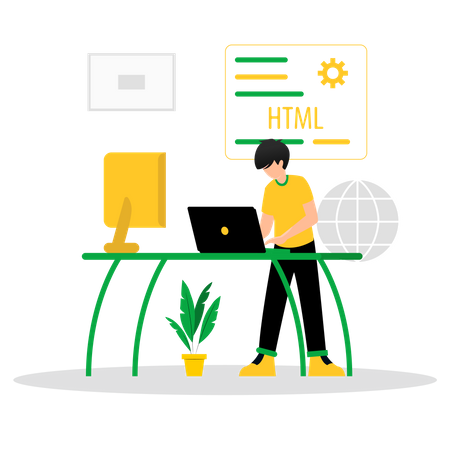 Male HTML developer working on project  Illustration