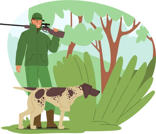 Male Hunter with Dog  Illustration