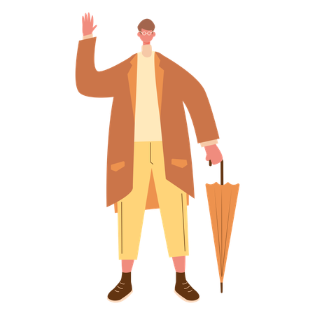 Male in autumn clothe and holding umbrella  Illustration