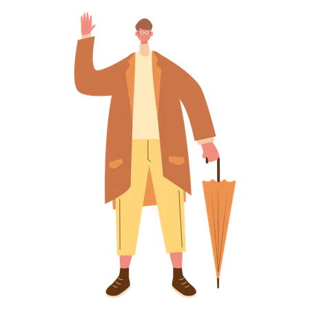 Male in autumn clothe and holding umbrella  Illustration