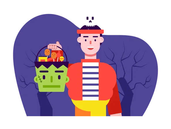 Male in Halloween Costume And Holding Candy  Illustration