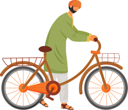 Male Indian with bicycle Illustration
