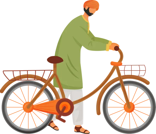 Male Indian with bicycle Illustration