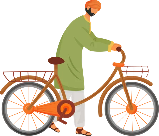 Male Indian with bicycle  Illustration