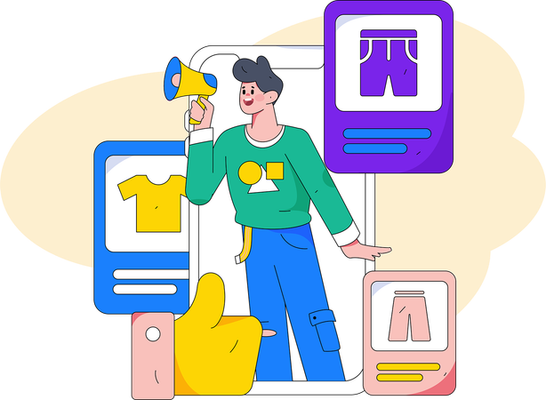 Male influencer doing digital markeitng  イラスト
