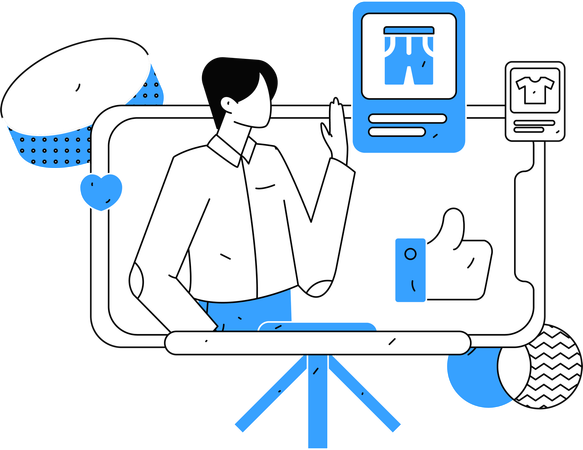 남성 인플루언서, 패션에 대한 라이브 스트리밍  일러스트레이션
