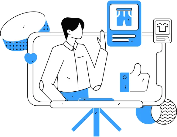 남성 인플루언서, 패션에 대한 라이브 스트리밍  일러스트레이션