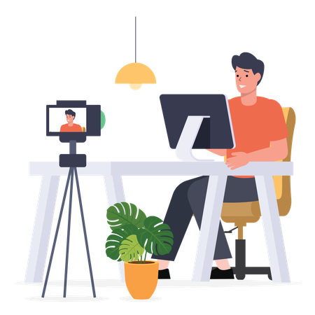 Male Influencer Working at office  Illustration